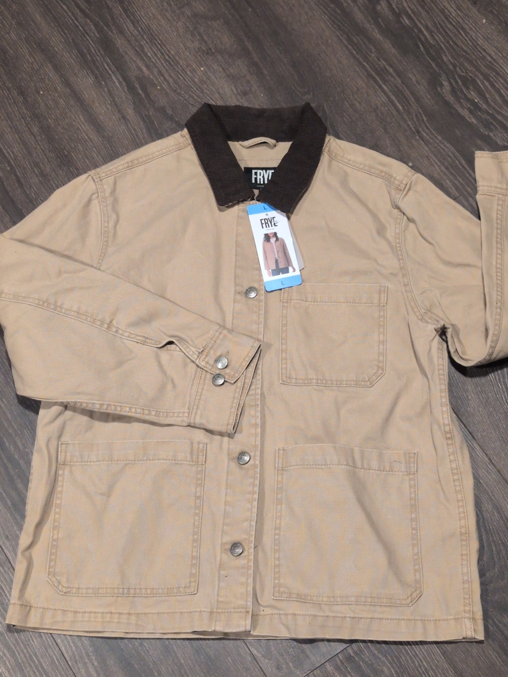 NWT Frye Women's Barn Shacket Jacket Tan Khaki Cotton Canvas Corduroy Collar L